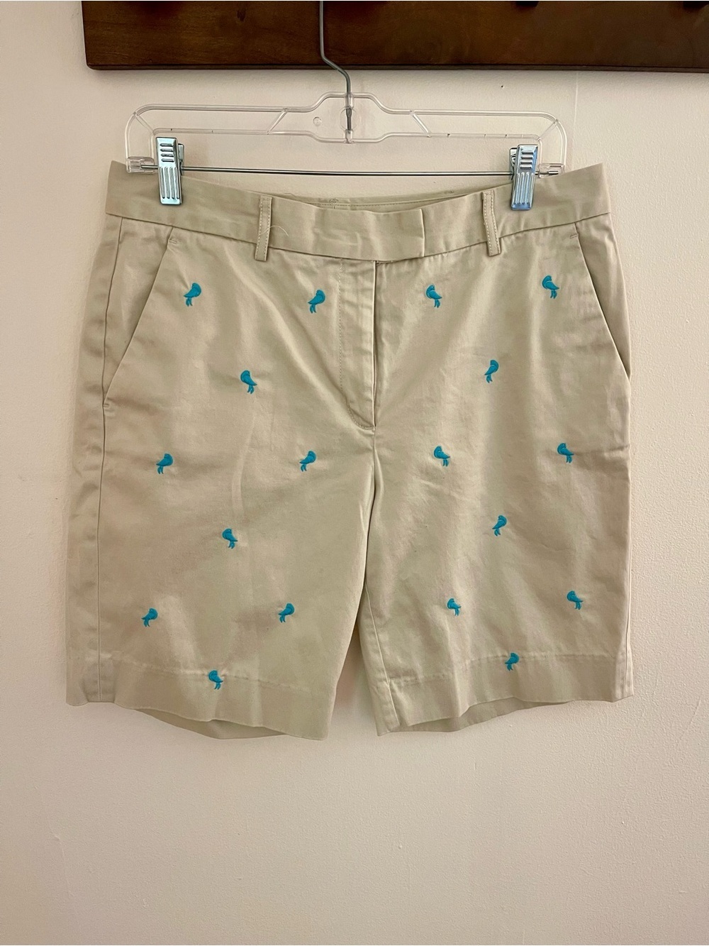 Brooks Brothers 346 Bird Embroidered Chino Shorts Khaki Cotton Stretch Size 10